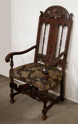 48 " H Antique Vintage Victorian Wood Fabric Parlor Side Dining Armchair Arm Chair