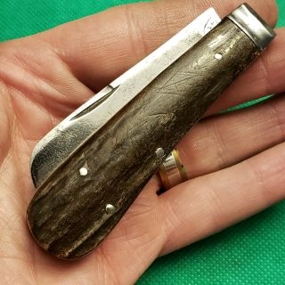 Old Vintage Antique Bone Stag Sheffield Swayback Jack Pruner Pocket Knife Knives
