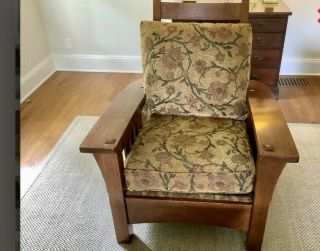 L & JG STICKLEY MISSION OAK MORRIS CHAIR.  4 LOUNGING SETTINGS.  w/LOVELY CUSHIONS 2