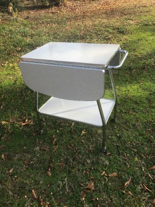 Mcm Gray Drop Leaf Formica & Chrome Bar Cart Tea 50s 1950s