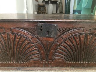 17th Century Carved Oak Bible Box Or Deed Box 74.  5cm Wide,  Fh Owner Initials