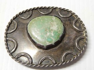 Vintage Large Stone Tur Navajo Indian Sterling Silver Western Rodeo Buckle