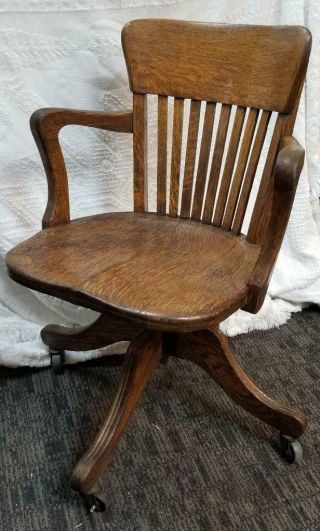 Vintage Tiger Oak Adjustable Swivel Office Or Bankers Chair Bk
