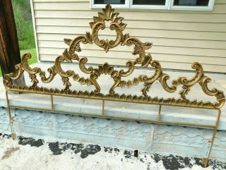 Mid Century 1950s Iron Rococo Revival French Louis Xv Gold Headboard Queen King