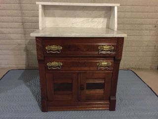 Washstand 1800s Solid Wood - Marble Top Marble & Hardware -
