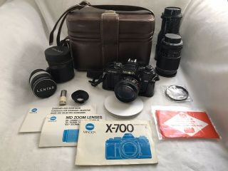 Minolta X - 700 35mm Slr Vintage Film Camera With Lenses And Accessories