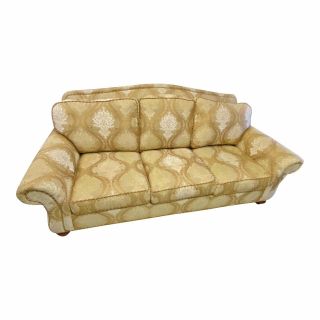 Large Canary Yellow Upholstered Ethan Allen Sofa Rolled Arm Couch - Smoke