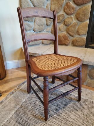 Vintage Antique Solid Wooden Deck Chair w/ Cane Seat & crackled dry wood finish 2