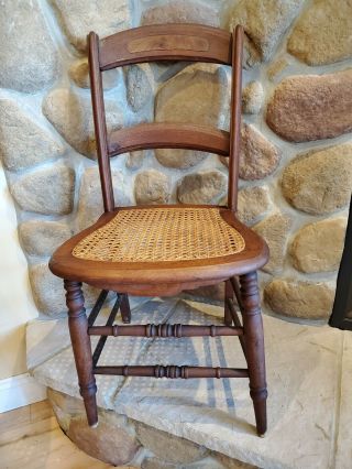 Vintage Antique Solid Wooden Deck Chair w/ Cane Seat & crackled dry wood finish 3