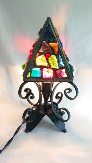 Vintage Peter Marsh Stained Glass Table Lamp Signed.