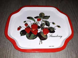 Vintage Red Strawberries Fruit Decorative Metal Mini Tray Platter Vanity Tray