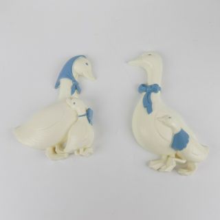 Vtg Homco Country Geese Wall Pocket Planters Burwood Blue White Goose 2902