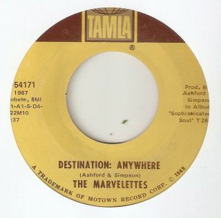 The Marvelettes Destination Anywhere Whats Easy For Two Motown Northern Soul 45