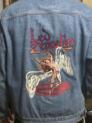 Led Zeppelin Vintage Embroidered Blue Jean Jacket Men 