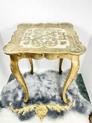 Florentine Vintage Side Table Floral Gold Hand Painted Made In Italy Ornate