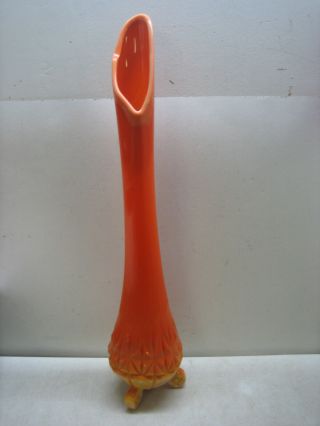 Vintage Mid Century Modern L E Smth Bittersweet Orange Ribbed Slag Glass Vase