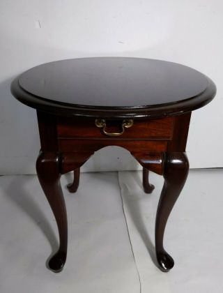 Vintage Round Oval Queen Anne End Table Mahogany Wood