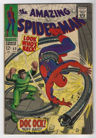The Spider - Man 53 (oct 1967,  Marvel) Doc Ock Romita Classic Lee 6.  0 Fn