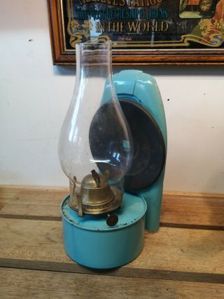 VINTAGE BLUE WALL HANGING OIL LAMP 2