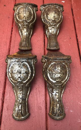 4 Antique Cast Iron Legs Prince Parlor Wood Stove Feet Salvage Parts