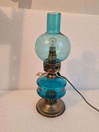 “antique Victorian Style” Oil Lamp (electric) Blue Glass Converted.