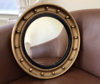 Vintage Regency Style Butlers/fish Eye Convex Mirror Round Gilt 16 Ball Frame