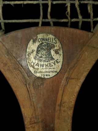 Mcconnells Hawkeye Burlington Iowa Ia Old Vintage Antique Tennis Racket Ball