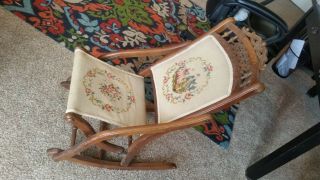 Antique Victoria Wood Folding Rocking Chair Upholstered