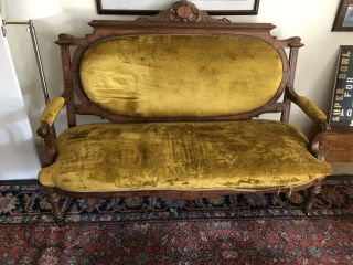 Antique 1880 - 1890 Victorian Sofa Couch Settee Ornate Carved Gold
