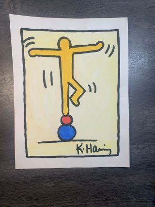 Keith Haring Drawing On Vintage Unique Paper Signed Nyc