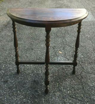Antique Carved Mahogany Finish Wood Half Moon End Hall Table -