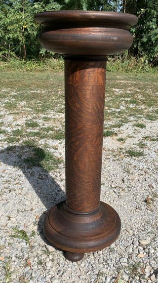 Antique Oak Pedestal Plant Fern Stand