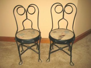 Pair Childs Doll Bear Ice Cream Parlor Chairs - Vintage - Twisted Wrought Iron -