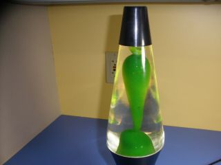 Vintage Lava Clear Green Lamp Lite W/ Black Base