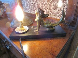 French Art Deco Marble based Table Lamp mood light mermaid antique lights lamps 2