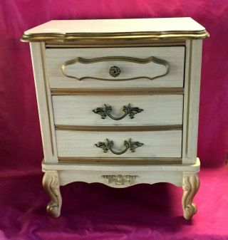 Vintage French Provincial 2 - Drawer End Table Nightstand Cream White Gold -