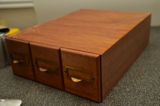 Vintage Wood Wooden 3 Drawer Sports Card File Cabinet