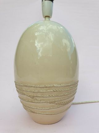 1960s Lamp Ceramic Ovoid Cream Light Rope Twist Pattern Abstract Retro Vintage