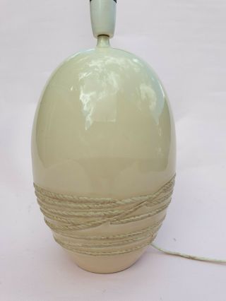 1960s Lamp Ceramic Ovoid Cream Light Rope Twist Pattern Abstract Retro Vintage 3