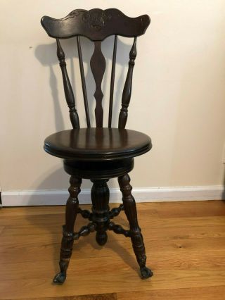Vintage Antique Ball & Claw Foot Piano Chair Stool With Back Very