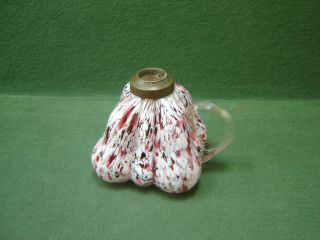 Victorian Silver Fleck Cranberry & White Spatter Glass Oil Lamp Base With Handle