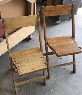Vintage Oak Wood Slat Folding Chairs