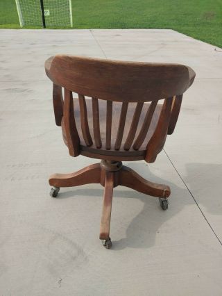 Vintage WOOD SWIVEL BANKER CHAIR antique office industrial wooden arm desk chair 2