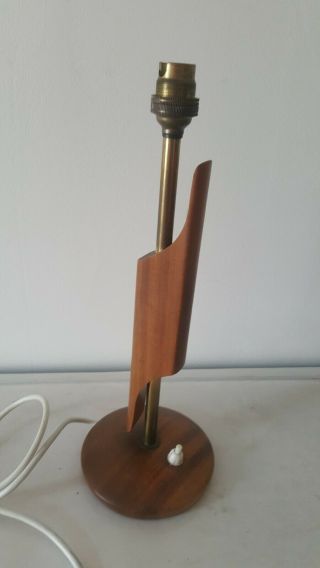 Vintage Retro Mid Century Teak Brass Sculptural Table Lamp Base Scandi