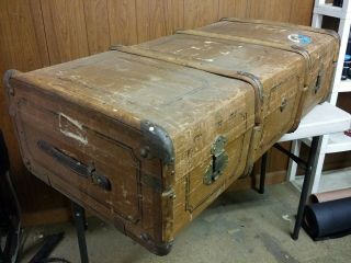 Antique Overseas Travel Chest Steamer Trunk Suitcase Ernst Lange Dresden Germany 2