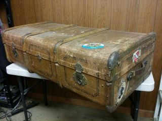 Antique Overseas Travel Chest Steamer Trunk Suitcase Ernst Lange Dresden Germany 3
