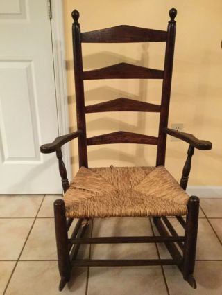 Antique Ladder Back Rocking Chair 1700s/early 1800s Rush Seat Primitive