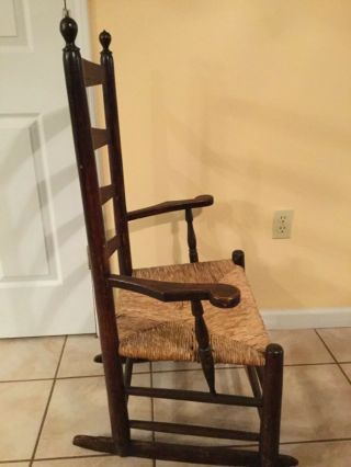 Antique Ladder Back Rocking Chair 1700s/early 1800s Rush Seat Primitive 3