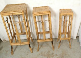 Vintage Bamboo Occasional Nest Of Stacking Table Tables Tiki Boho Hippie Retro