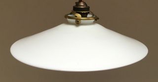 Vintage French Opaline White Glass Coolie Light Shade Ceiling & Fittings